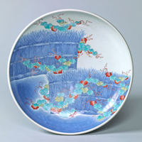 Image of "다채색 섶나무 울타리무늬 큰 접시　나베시마　에도시대 17세기"