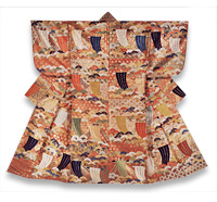 Image of "Karaori Garment(Noh Costume), Design of pine trees and sails on gold ground, Edo period, 18th century"