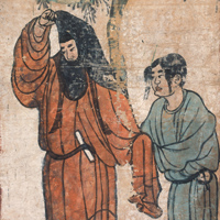 『重要文化財　樹下人物図（部分）　中国・アスターナ・カラホージャ古墓群　唐時代・8世紀』の画像