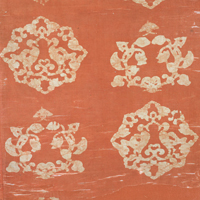 Image of "중요문화재　앵무무늬 납염 깔개（부분）　8세기"