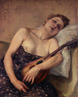 Image of "Woman with a MandolinBy Kuroda Seiki, 1891"