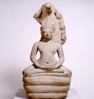 Image of "Buddha Seated on Naga (Snake deity), Acquired through exchange with l'École française d'Extrême-Orient, Angkor period, 12th-13th century"