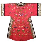Image of "Pao, Design of flowers in embroidery on red ground, China, Qing Dynasty, 19th century"