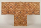 Image of "Maiginu (Noh Costume) Cloves and peonies design on red ground, Formerly owned by the Mouri Family, Edo period, 18th century"