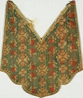 Image of "Decoration for Foot of Banner Leg, Brocade with floral design on green ground, Formerly preserved in the Shosoin Repository, Todaiji, Nara period, 8th century"