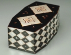 Image of "Covered Box, Flower lozenge design in tortoiseshell and mother-of-pearl inlay, By Kitamura Shosai, 1998"