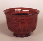 Image of "Dodecagonal Stem Bowl, Fantastic animals in kimma filled-in lacquer, Thailand, 17th century"