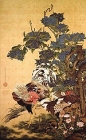 Image of "Rooster, Hen and HydrangeasBy Ito JakuchuThe Etsuko and Joe Price collection"