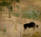 『農夫図屏風　渡辺始興筆　江戸時代・18世紀』の画像