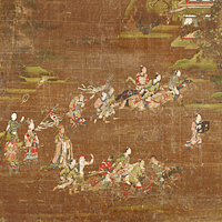 Image of "Painting: Four Sages at Shang-shan and Wen Wang and Lu Shang, Textiles: Fragments of Ban in Plain-weave Silk and Various Banner Legs"
