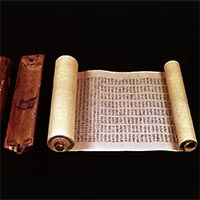 Image of "Calligraphy: Lotus Sutra Written in Minute Characters (National Treasure) and Old Documents, Textile: Kanton-ban and Various Banners"