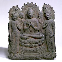 Image of "Oshidashi Butsu－Reproducing the Repousse Buddhist Image-Amida (Amitabha) Triad and Two Priests"