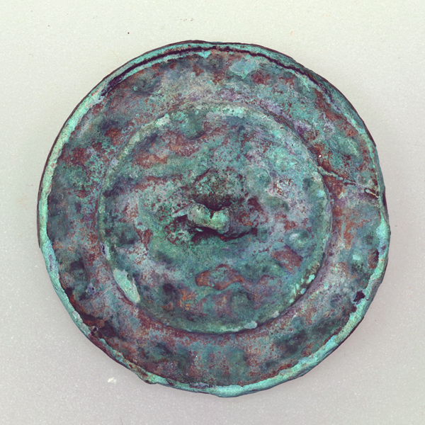Image of "Mirror with Sea Beasts and Grapes, Found at the site of Shūzan Temple (nonextant), Kyoto, Asuka-Nara period, 7-8th century"