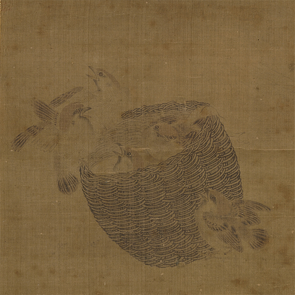 Image of "Sparrow Chicks in a Basket, Attributed to Song Ruzhi (dates unknown), Southern Song dynasty, 13th century (Important Cultural Property)"