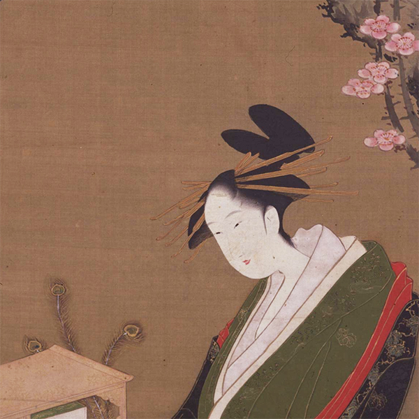 Image of "Woman Viewing Plum Blossoms from a Window  (detail), By Chōkyōsai Eiri, Edo period, 18th century"