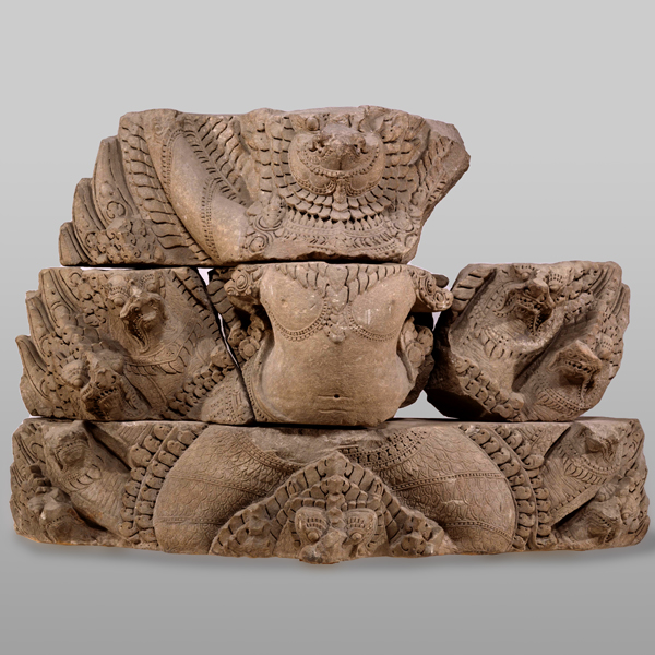Image of "Garuda Riding on Naga (Snake deity), Acquired through exchange with l'École française d'Extrême-Orient, Angkor period, 12th-13th century"