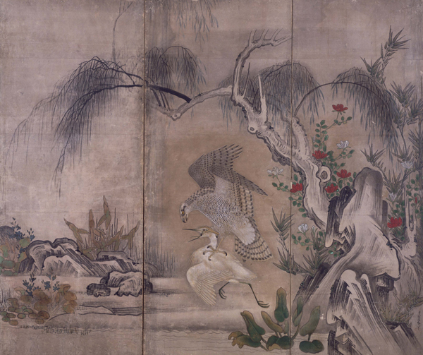 『花鳥図屏風（部分）曽我二直庵筆江戸時代・17世紀』の画像