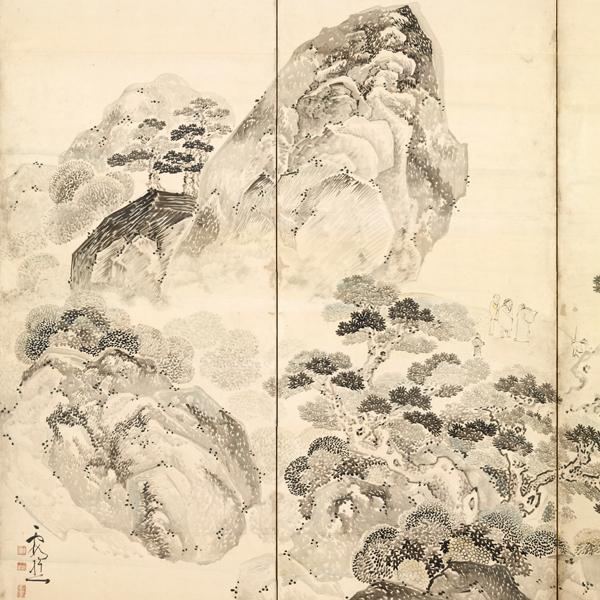 『重要文化財　西湖春景銭塘観潮図屏風（左隻・部分）池大雅筆江戸時代・18世紀』の画像