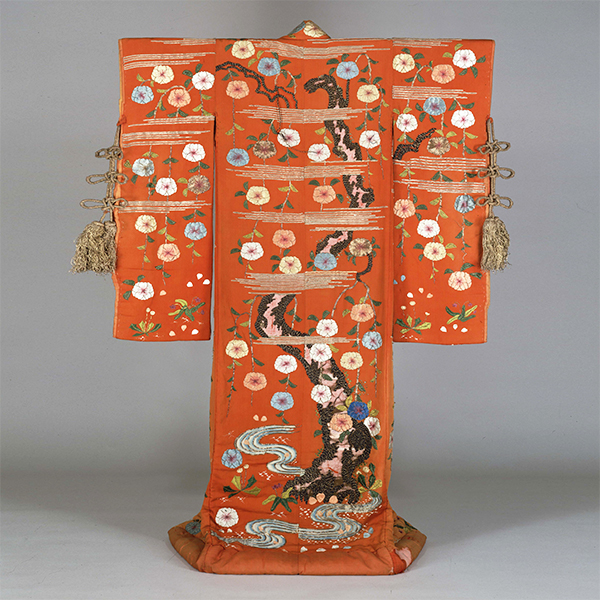 Image of "Long-Sleeved Kimono (Furisode) with Cherry Blossoms and Flowing Water, Formerly used by Bandō Mitsue, Edo period, 19th century	(Gift of Ms. Takagi Kiyō)"