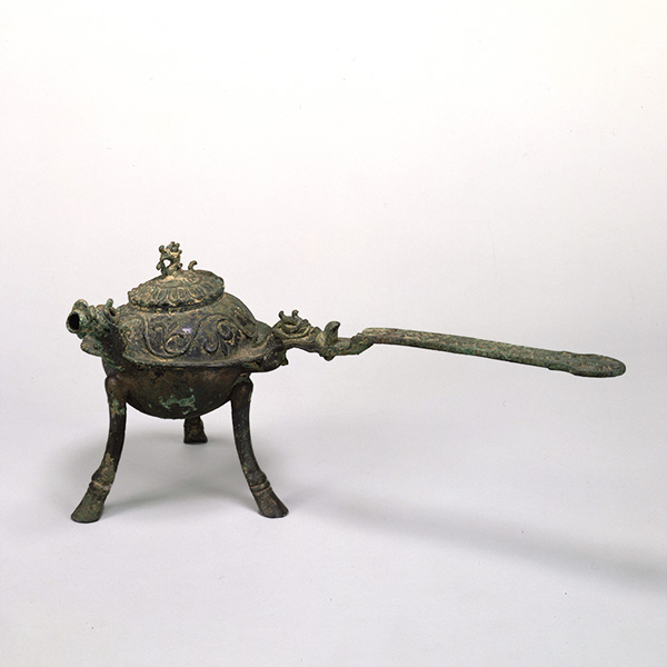 Image of "Three-Legged Vessel with a Handle, Reportedly found at Hapcheon, Korea, Three Kingdoms period, 6th century (Important Cultural Property, Gift of the Ogura Foundation) "