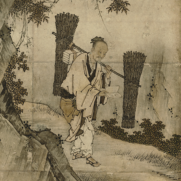 Image of "The Studious Woodcutter Zhu Maichen (detail), Attributed to Kanō Motonobu, Previously on sliding doors at Daisen'in, Daitokuji, Kyoto, Muromachi period, 16th century (Important Cultural Property)"