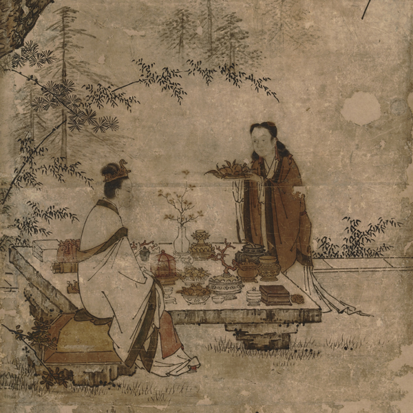 Image of "The Queen Mother of the West and the Scholar-Official Dongfang Shuo (detail), Attributed to Kanō Motonobu, Formerly sliding-door paintings at Daisen'in, Daitokuji Temple, Kyoto,Muromachi period, 16th century (Important Cultural Property)"