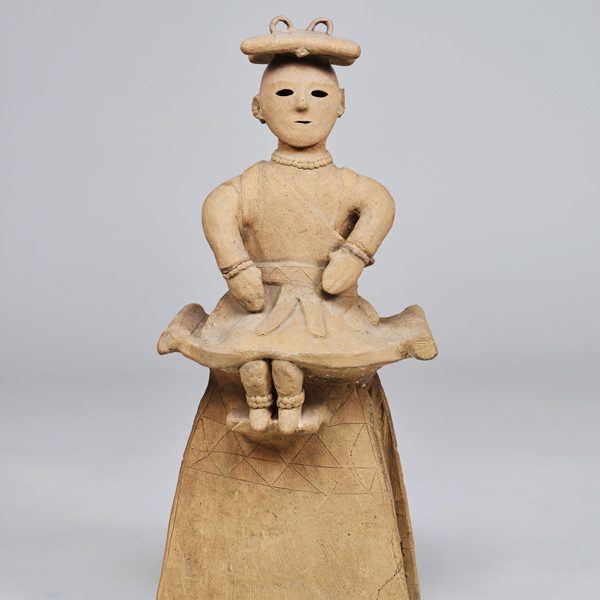 Image of " Tomb Sculpture (Haniwa): Seated Priestess (detail), Found in Ōizumi Town, Gunma, Kofun period, 6th century (Important Cultural Property)"