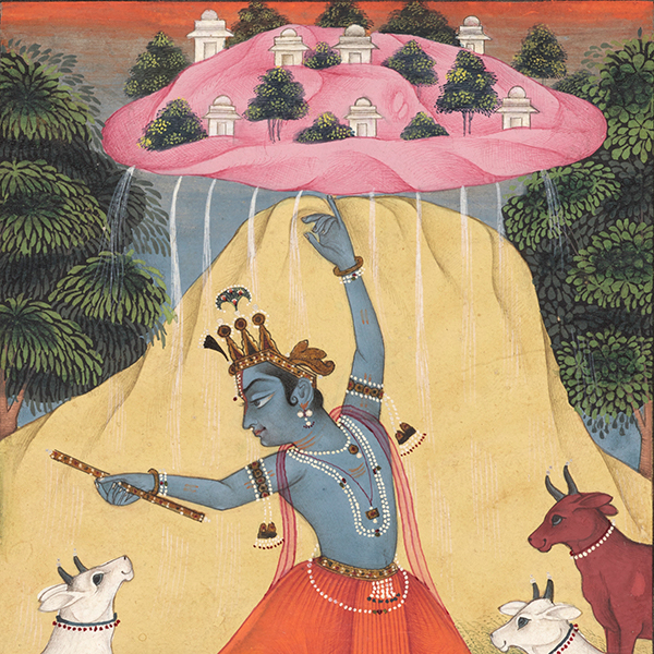 『ゴーヴァルダナ山を持ち上げるクリシュナ（部分）　ビーカーネール派インド　18世紀後半』の画像