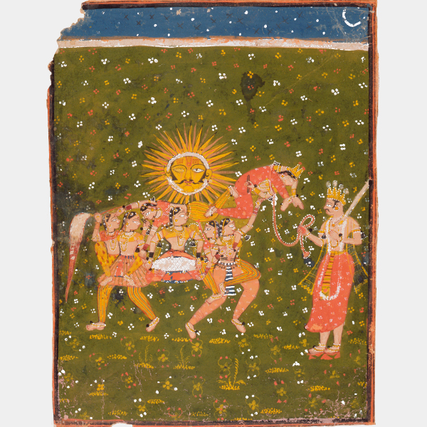 Image of "牵引太阳之马的王公（局部）　拉贾斯坦地方样式　18世纪下半叶"