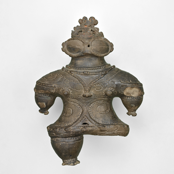 Image of "Clay Figurine (Dogūk) with Goggle-Lie EyesFound in Tsugaru City, Aomori, Jōmon period, 1000–400 BC (Important Cultural Property)"