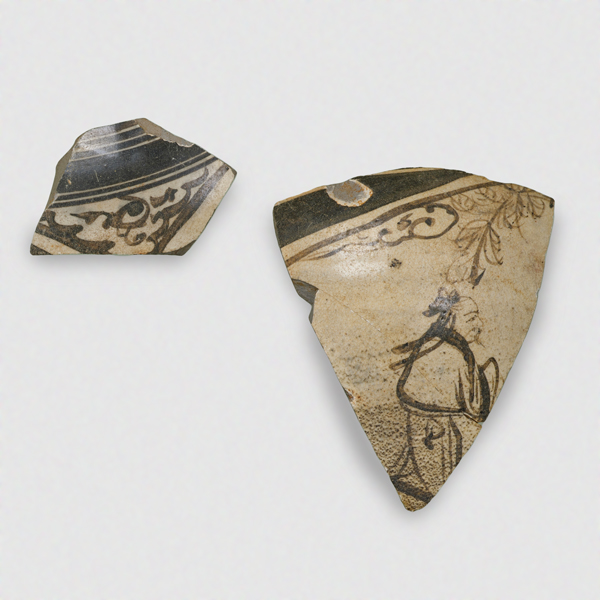 Image of "Shards of a Jar with Figures and Flowering Plants, Found at the University of Tokyo, Tokyo, Edo period, 17th–18th century (Yuan dynasty, 14th century) (Lent by the Archaeological Research Unit, The University of Tokyo)"