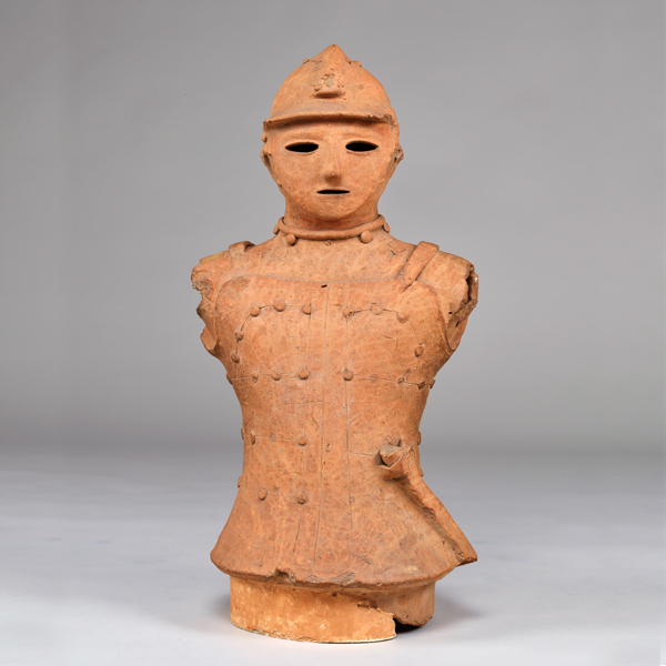 Image of "Tomb Sculpture (Haniwa): Warrior in Tankō Armor, Found in Kumagaya City, Saitama, Kofun period, 6th century (Important Cultural Property)"