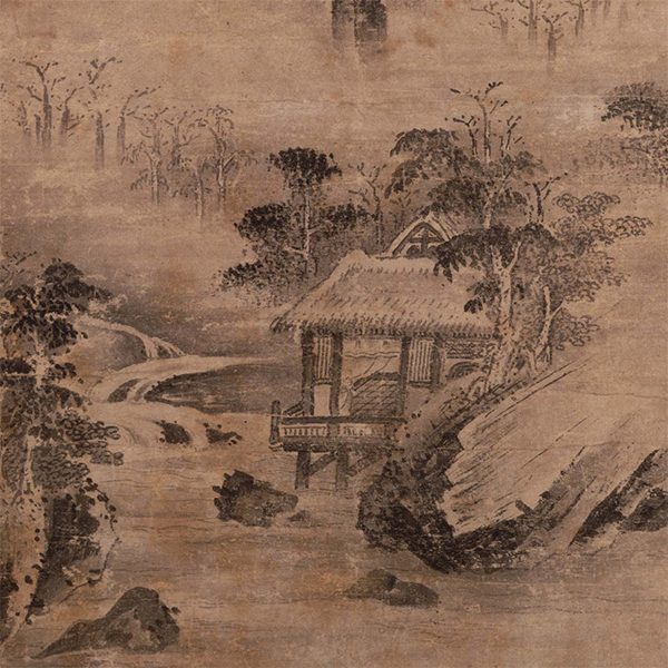 Image of "Cottage in a Shaded Valley (detail), Foreword by Taihaku Shingen Other inscriptions by six Zen monks including Daigaku Shūsū, Muromachi period, 1413 (National Treasure, Lent by Konchi'in Temple, Kyoto)"