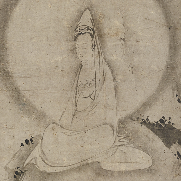 Image of "The White-Robed Bodhisattva Kannon (detail), By Kissan Minchō; inscription by Kenchū Seiyū, Muromachi period, 15th century"
