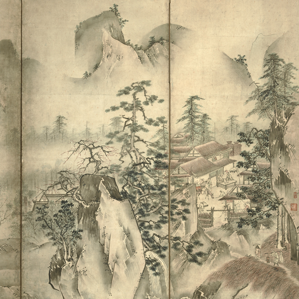 Image of "重要文化财　四季山水图屏风（局部）杨月　室町时代 15-16世纪　"