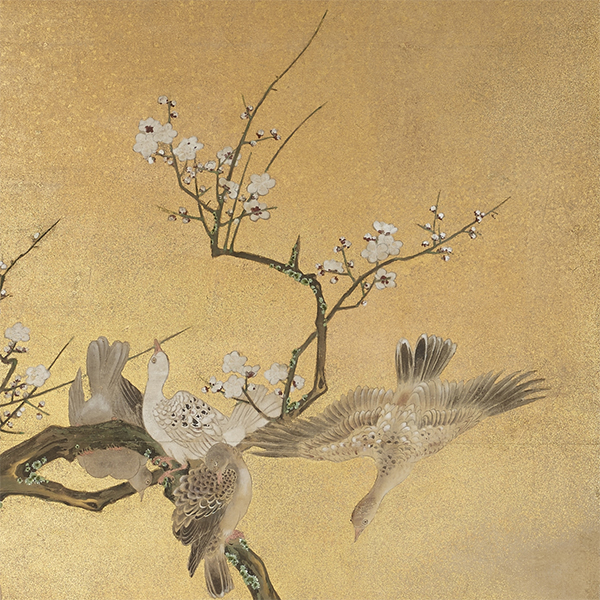『花鳥図屏風（部分）海北友雪筆　江戸時代・17世紀』の画像