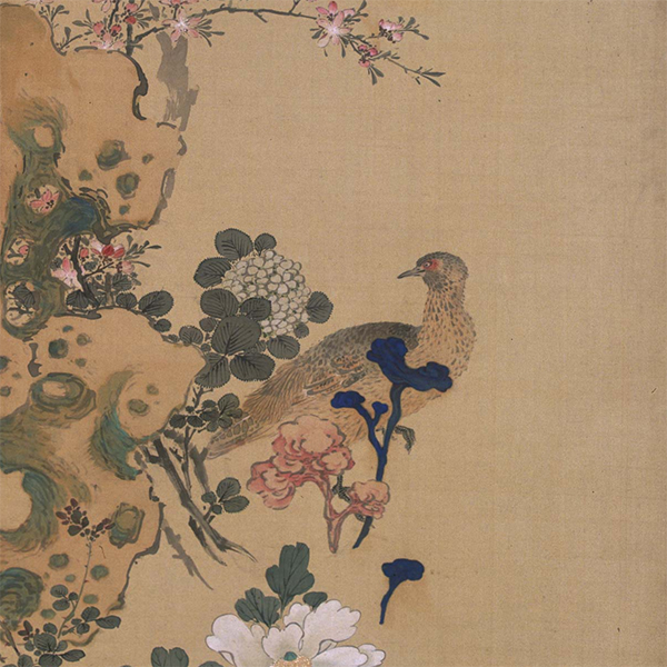 Image of "꽃과 새 그림 병풍（부분）우라카미 슌킨　에도시대 1823년"