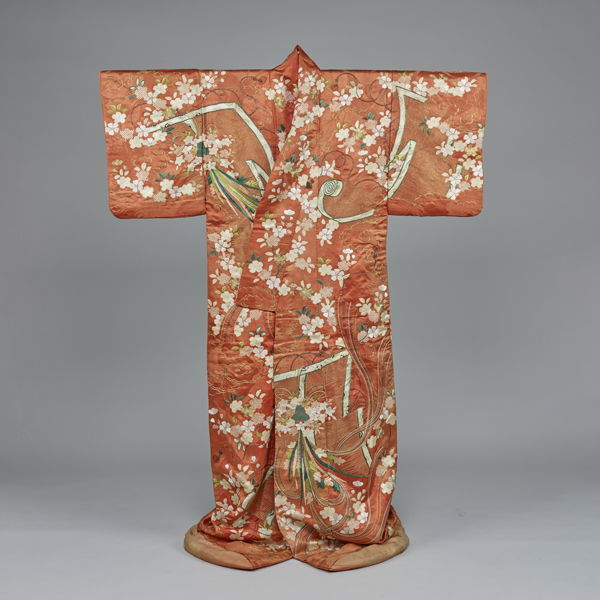 Image of "Formal Outer Kimono (Uchikake) with Bamboo Curtains, Kusudama, and Cherry Blossoms, Edo period, 18th century"