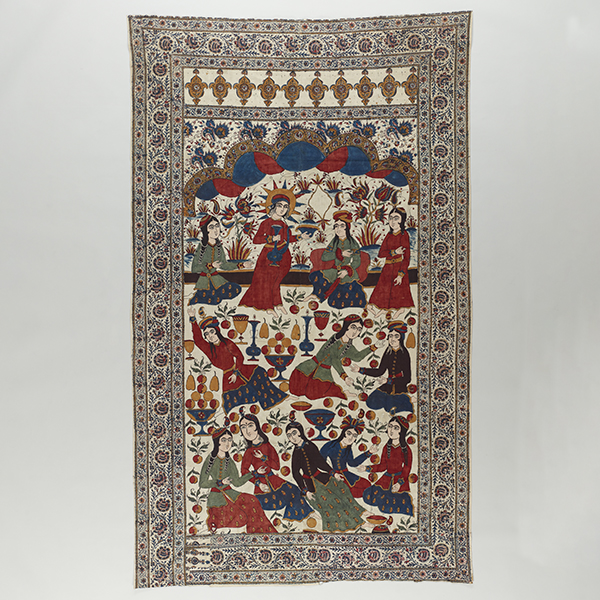 Image of "백색 바탕 꽃과 넝쿨, 인물무늬 친츠　인도 북서부　19세기"