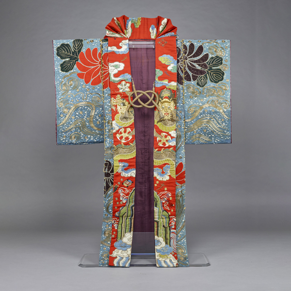 Image of "Kabuki Costume (Omigoromo) with Chrysanthemums and Stream, Formerly used by Bandō Mitsue, Edo period, 19th century (Gift of Ms. Takagi Kiyō)"
