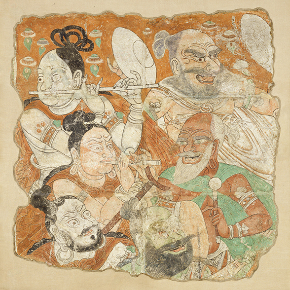 Image of "음악을 연주하는 사람들　중국 베제클리크 석굴 제33굴　고창 위구르시대 10~11세기"
