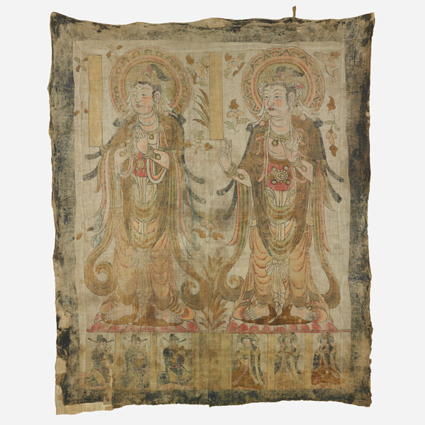 Image of "Two Bodhisattvas, Mogao Caves, Dunhuang, China, Pelliot collection, Five Dynasties and Ten Kingdoms period–Northern Song dynasty, 10th century, Acquired through exchange with the Guimet Museum"