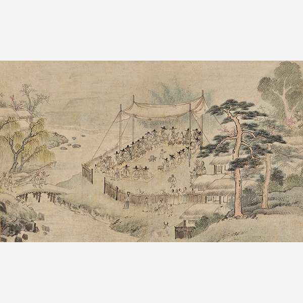Image of "诗会风俗图轴　李尚权, 朝鲜半岛　朝鲜时代 18-19世纪　小仓收藏保存会捐赠（展示至2023年10月29日）"