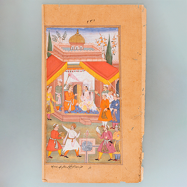 Image of "Raja Yudhisthira and Bhishma in Conversation (Razmnama), By Fatthu of the Mughal school, India, 1601"