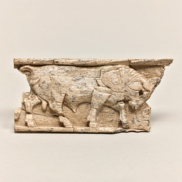 Image of "Plaque with a Bull, Found in Nimrud, Iraq, Neo-Assyrian period, 8th century BC (Gift of the Iraqi Government)"