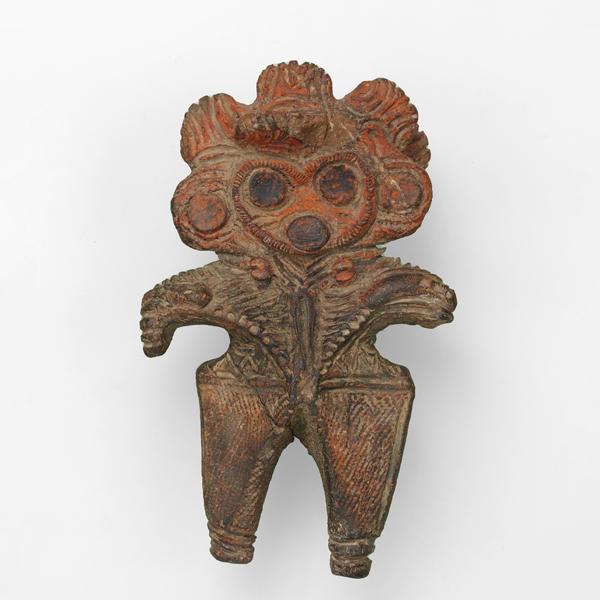 Image of "Clay Figurine (Dogū) with an Owl-Like Face, Found at the Shinpukuji Shell Mound, Saitama, Jōmon period, 2000–1000 BC (Important Cultural Property)"