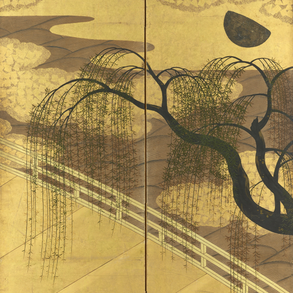 Image of "Bridge with Willow Trees and a Waterwheel (detail), Azuchi-Momoyama–Edo period, 16th–17th century (Important Art Object, On exhibit from October 11, 2023)"