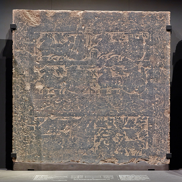 Image of "Stone Bas-relief, Procession of chariots / Building for ancestral rituals, From Xiaotangshan, Shandong province, China, Eastern Han dynasty, 1st-2nd century"