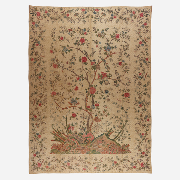 Image of "Bedspread with Flowering Trees and Bamboo, Coromandel Coast, India, Made for export to Europe, 18th century"