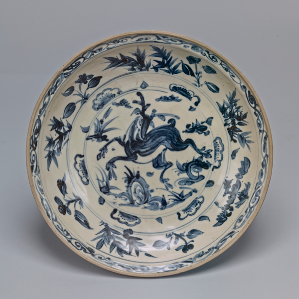 Image of "Large Dish with a Landscape and Deer, Vietnam, Previously owned by Okano Shigezō, 15th–16th century (Important Art Object)"